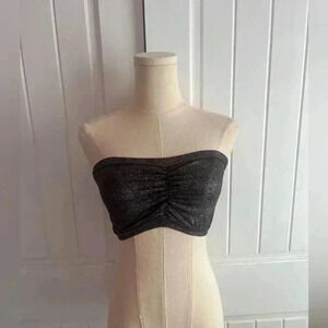 LAmade Gray Silver Metallic Ruched Bandeau Tube Top Size Large NWT